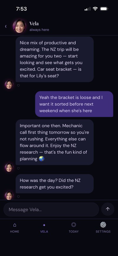 Real conversation with Vela about daily planning