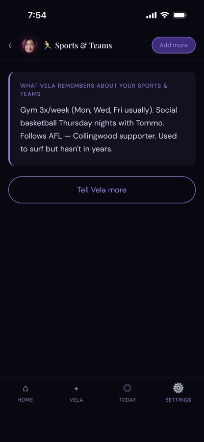 What Vela remembers about your sports and fitness