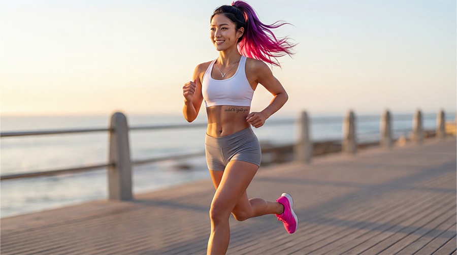 Vela running at sunrise